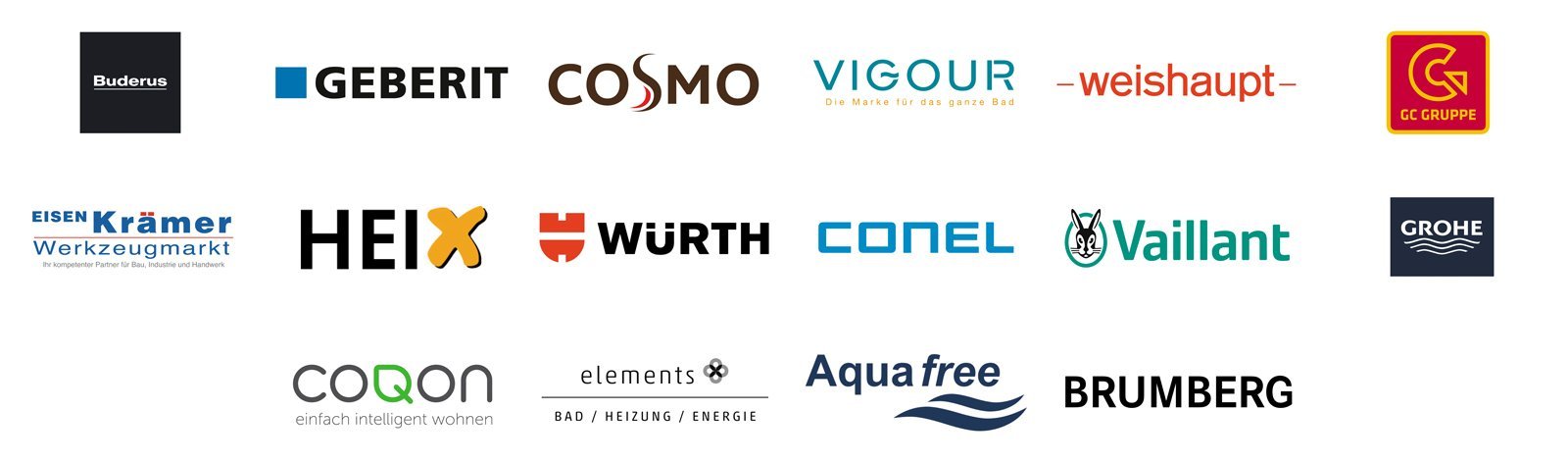 Eine Sammlung von Logos verschiedener Unternehmen, die im Bau- und Handwerkssektor tätig sind, auf einem weißen Hintergrund.